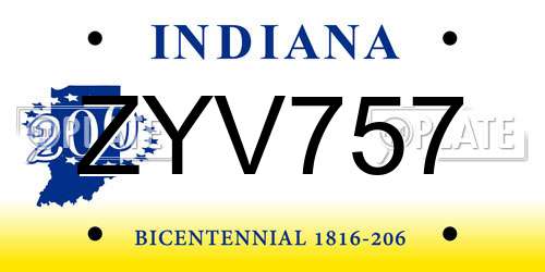 ZYV757 Indiana License Plate