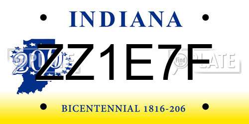 ZZ1E7F Indiana License Plate