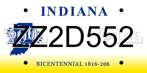 ZZ2D552 Indiana License Plate