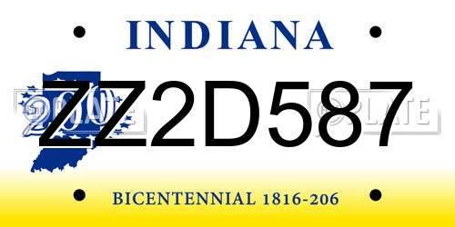 ZZ2D587 Indiana License Plate