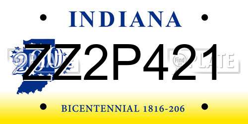 ZZ2P421 Indiana License Plate