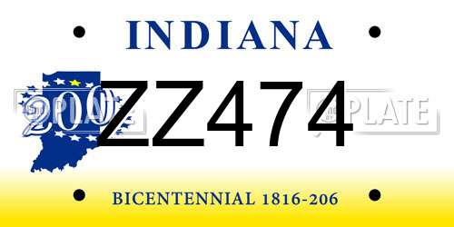 ZZ474 Indiana License Plate