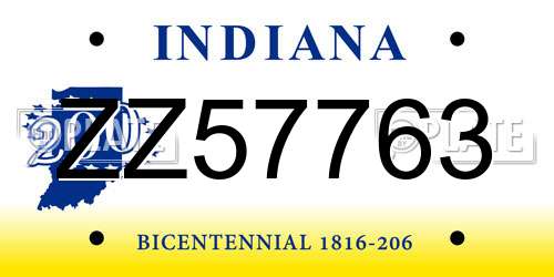 ZZ57763 Indiana License Plate