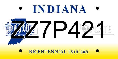 ZZ7P421 Indiana License Plate