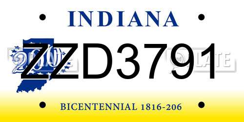 ZZD3791 Indiana License Plate