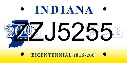 ZZJ5255 Indiana License Plate