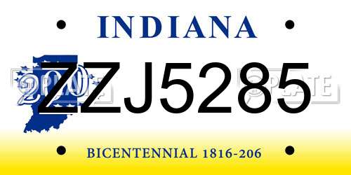 ZZJ5285 Indiana License Plate