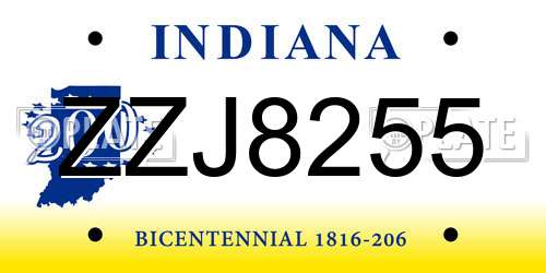 ZZJ8255 Indiana License Plate