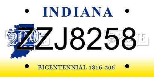 ZZJ8258 Indiana License Plate