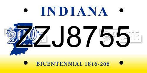 ZZJ8755 Indiana License Plate
