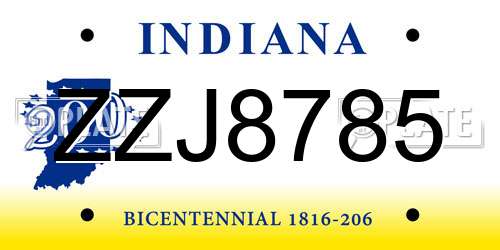 ZZJ8785 Indiana License Plate