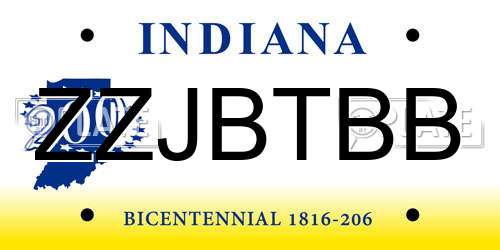 ZZJBTBB Indiana License Plate