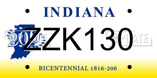 ZZK130 Indiana License Plate