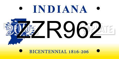 ZZR962 Indiana License Plate
