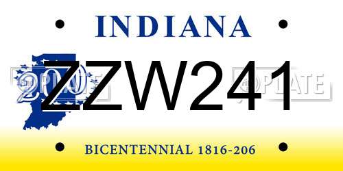 ZZW241 Indiana License Plate