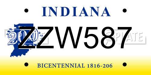 ZZW587 Indiana License Plate