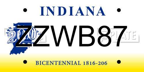 ZZWB87 Indiana License Plate