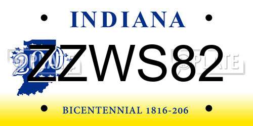 ZZWS82 Indiana License Plate