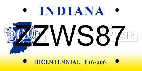 ZZWS87 Indiana License Plate