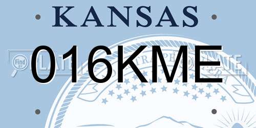 016KME Kansas License Plate