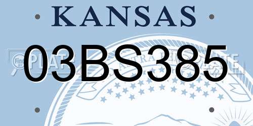 03BS385 Kansas License Plate