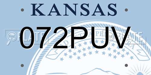 072PUV Kansas License Plate