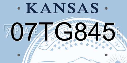 07TG845 Kansas License Plate