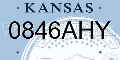 0846AHY Kansas License Plate