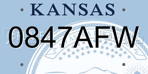 0847AFW Kansas License Plate
