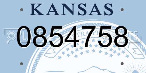 0854758 Kansas License Plate