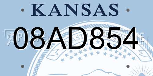 08AD854 Kansas License Plate