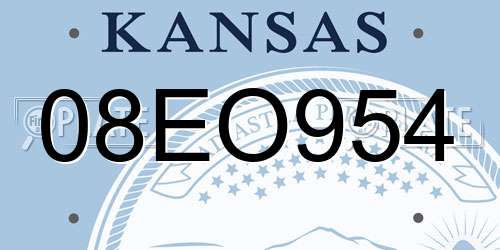 08EO954 Kansas License Plate