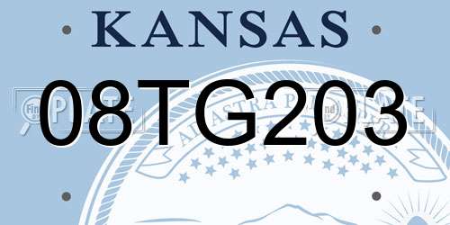 08TG203 Kansas License Plate