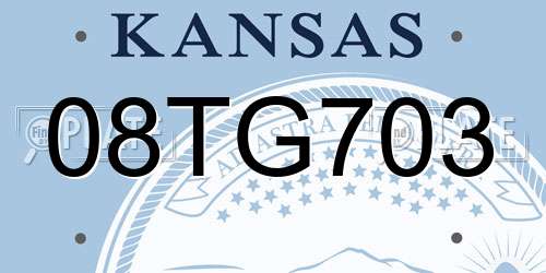08TG703 Kansas License Plate