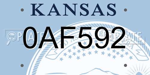 0AF592 Kansas License Plate