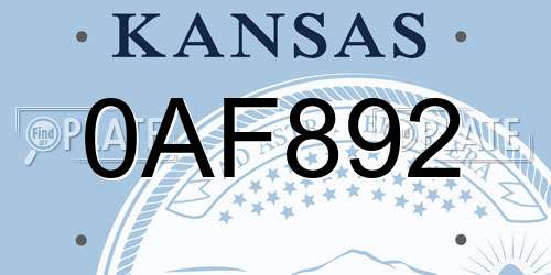 0AF892 Kansas License Plate