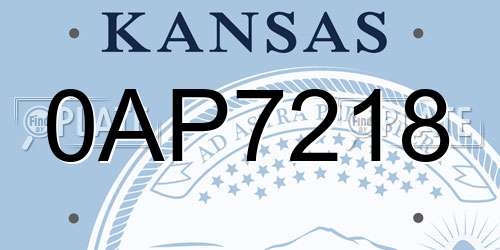 0AP7218 Kansas License Plate