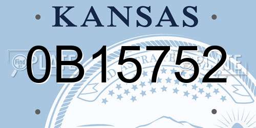 0B15752 Kansas License Plate