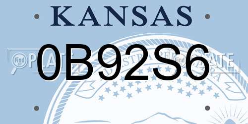 0B92S6 Kansas License Plate