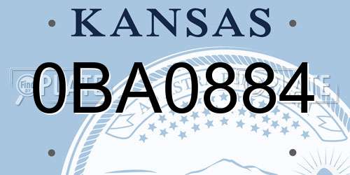 0BA0884 Kansas License Plate