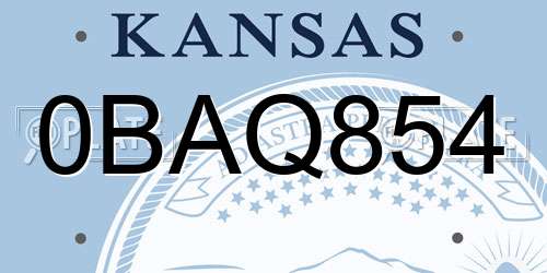 0BAQ854 Kansas License Plate
