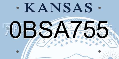 0BSA755 Kansas License Plate