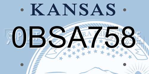 0BSA758 Kansas License Plate