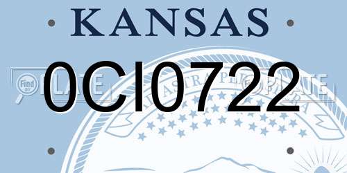 0CI0722 Kansas License Plate