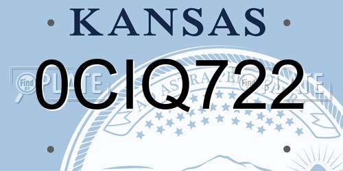 0CIQ722 Kansas License Plate