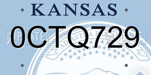 0CTQ729 Kansas License Plate