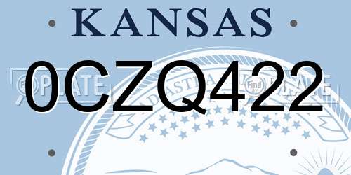 0CZQ422 Kansas License Plate