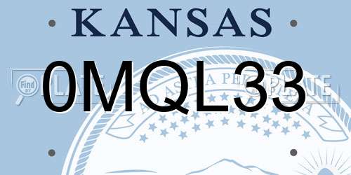 0MQL33 Kansas License Plate