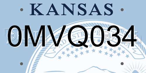 0MVQ034 Kansas License Plate
