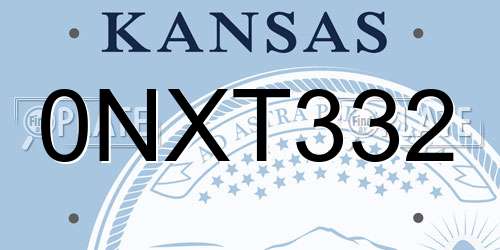 0NXT332 Kansas License Plate